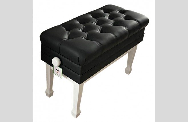 Steinhoven FS504PWH "Concerto" Polished White Adjustable Height Duet Piano Stool - Image 1